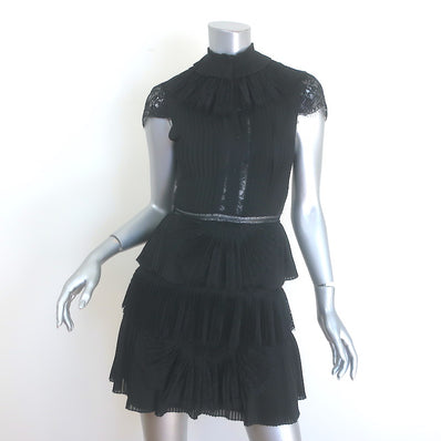 Alice + Olivia Rosetta Tiered Pleated Lace Mini Dress