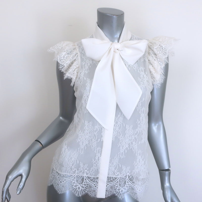 Alice &amp; Olivia Talulah Lace Pussy Bow Blouse White 