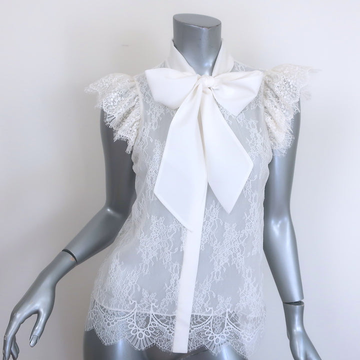 Alice &amp; Olivia Talulah Lace Pussy Bow Blouse White 
