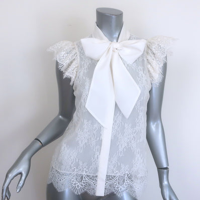 Alice & Olivia Talulah Lace Pussy Bow Blouse White 