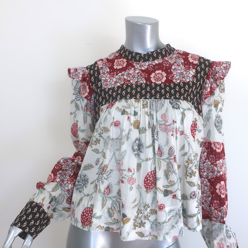 Alix of Bohemia Madeline Patchwork Top White/Multi Printed Cotton Size Medium