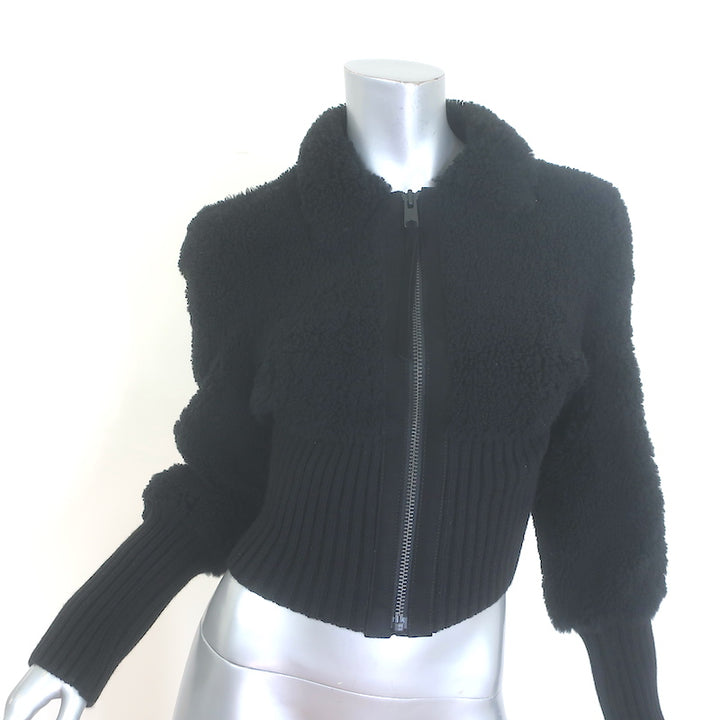 AllSaints Adria Shearling Bomber Jacket Black Size Medium NEW