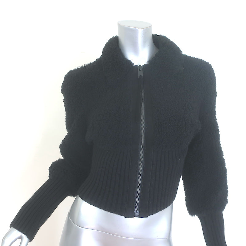 AllSaints Adria Shearling Bomber Jacket Black Size Medium NEW