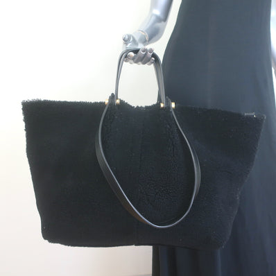 AllSaints Allington Shearling Tote Black Extra Large Shoulder Bag