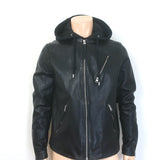 AllSaints Harwood Leather Jacket with Removable Hood Black Size Extra Large