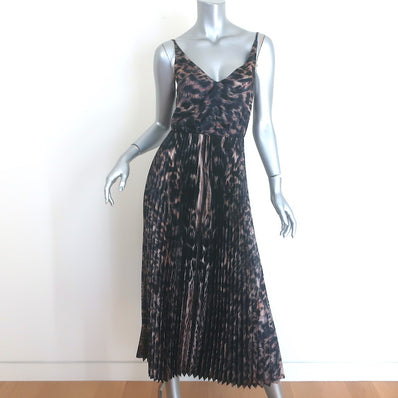 AllSaints Jinx Pleated Leopard Print Midi Dress Size Extra Small