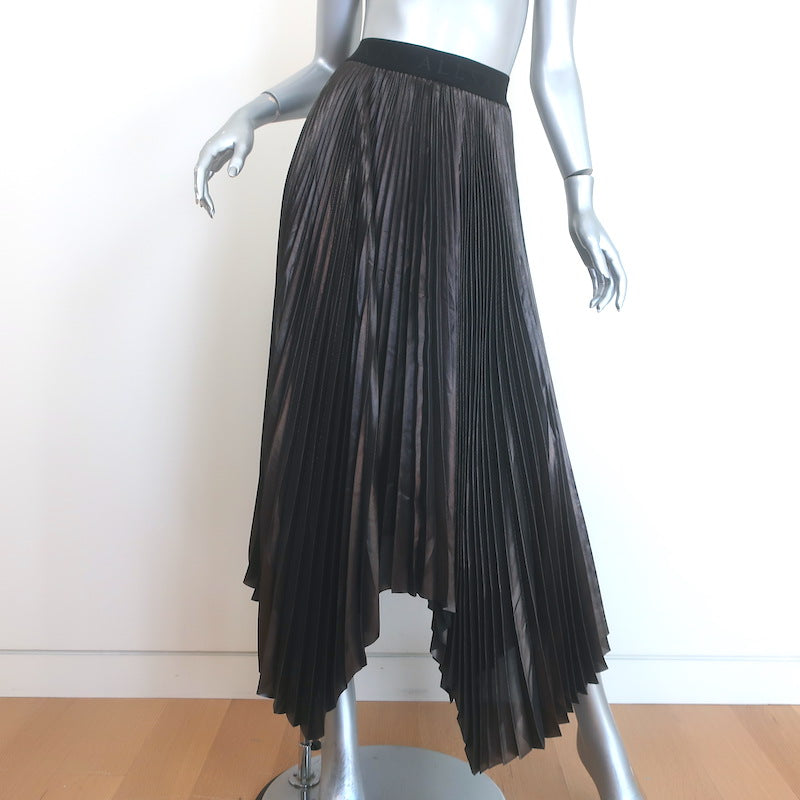 AllSaints Phia Metallic Pleated Asymmetric Midi Skirt 