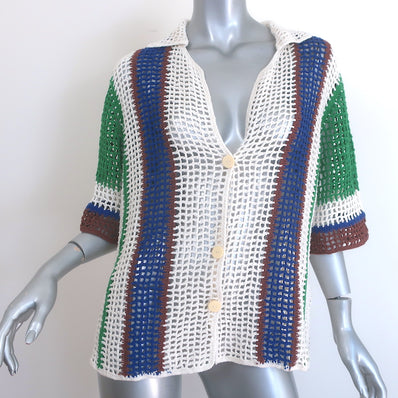 All That Remains James Crocheted Cotton Shirt Cream/Multi Stripe Size 10