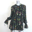 Altuzarra Floral Print Bell Sleeve Button-Up Blouse Black Silk Size 40