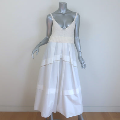 Altuzarra Lysandra Sequin Fringe Midi Dress Ivory Knit & White Poplin Size 40