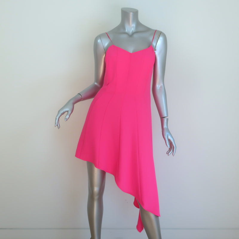 Amanda Uprichard Muse Asymmetric Dress Neon Pink Crepe Size Large NEW
