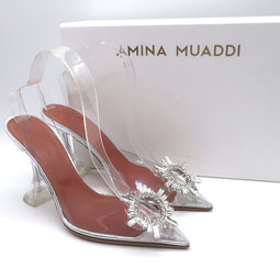 Amina Muaddi Begum Glass Crystal-Embellished Slingback Heels 