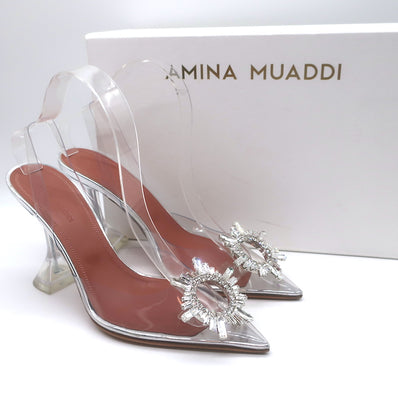 Amina Muaddi Begum Glass Crystal-Embellished Slingback Heels 