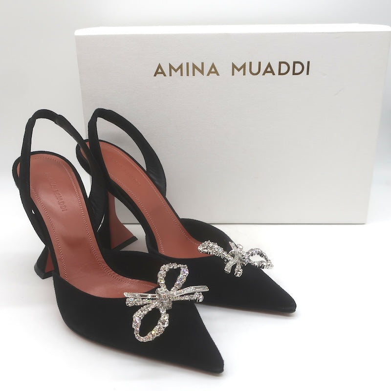 Amina Muaddi Rosie 95 Crystal-Bow Slingback Pumps 