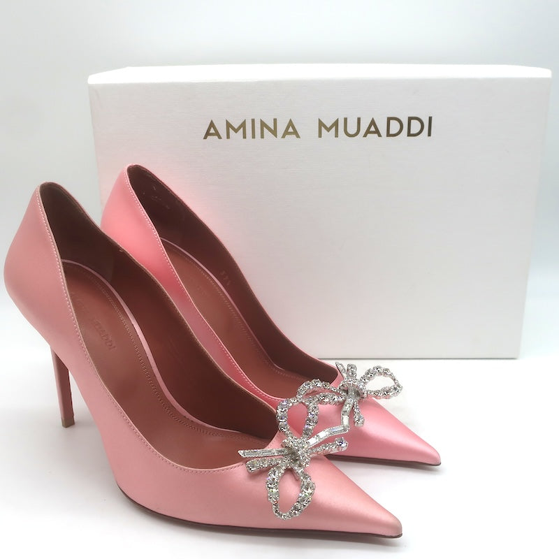 Amina Muaddi Rosie Crystal-Bow Pumps Light Rose 