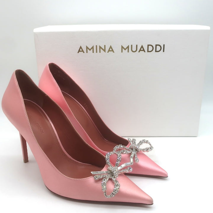 Amina Muaddi Rosie Crystal-Bow Pumps Light Rose 