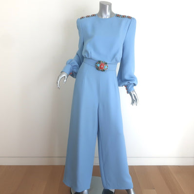 Andrew Gn Embellished Wide-Leg Belted Jumpsuit 