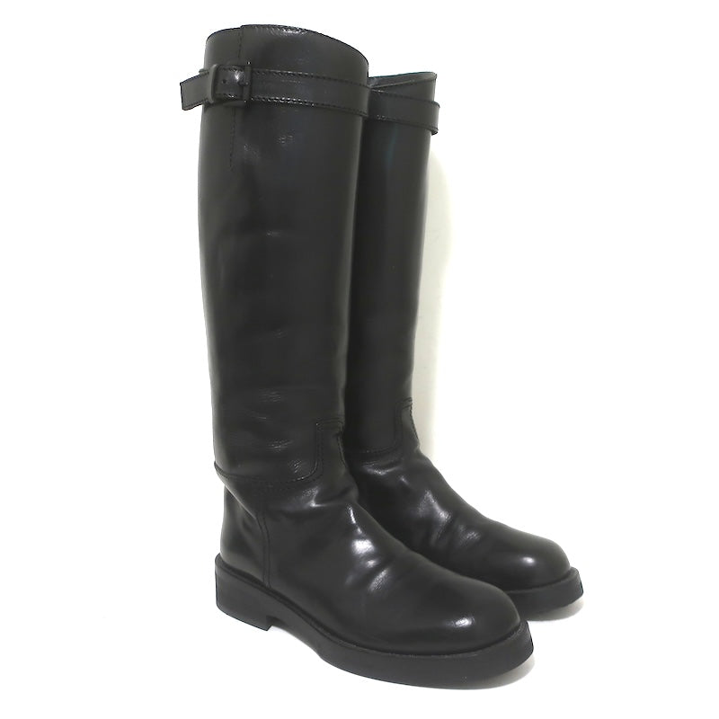 Ann Demeulemeester Knee High Riding Boots Black Leather Size 41