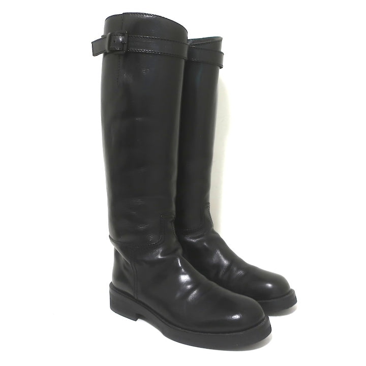 Ann Demeulemeester Knee High Riding Boots Black Leather Size 41