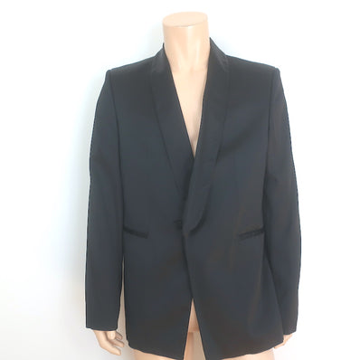 Ann Demeulemeester Satin Blazer Black Size Extra Large One-Button Jacket NEW