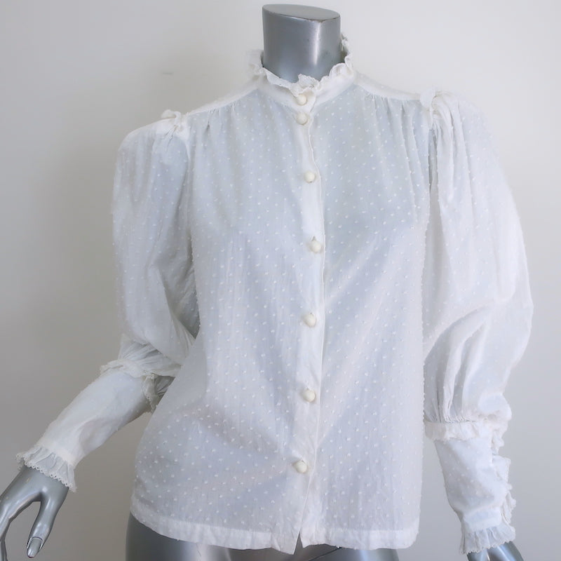 Anna Mason Catherine Ruffled Swiss Dot Blouse White Cotton Size 10