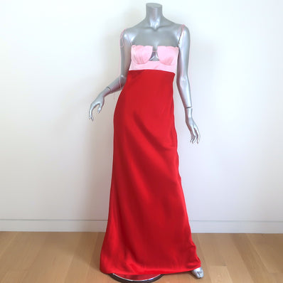 Anna October Tulip Bicolor Maxi Dress Pink/Red Satin Size Small NEW