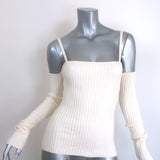 Anna Quan Bonnie Cold-Shoulder Rib Knit Top Ivory Stretch Cotton Size 10 NEW