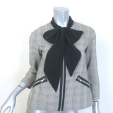 Anna Sui Houndstooth Plaid Tie-Neck Zip Up Jacket 