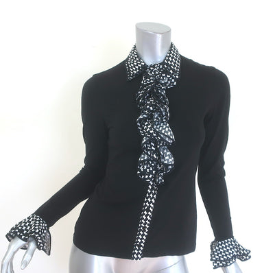 Anne Fontaine Emira Houndstooth Ruffle Button Down Blouse