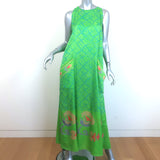 Anupamaa Sleeveless Maxi Dress Green Printed Silk Size Large