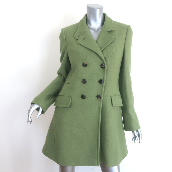 Armani Collezioni Double Breasted Coat Green Virgin Wool Size 10