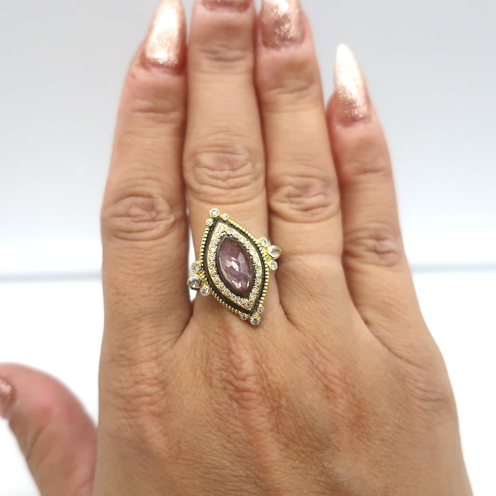 Armenta Marquise Diamond &amp; Purple Gemstone Ring 18k Gold &amp; Sterling Size 6.5