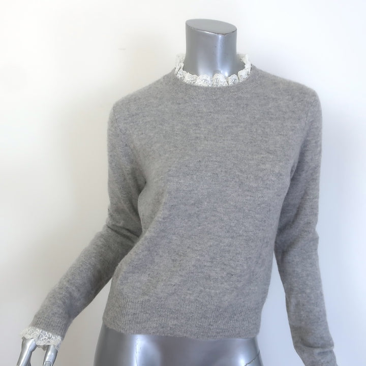Autumn Cashmere Ruffled Lace Trim Cashmere Sweater 