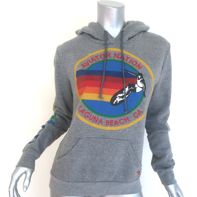 Aviator Nation Classic Logo Hoodie Gray Fleece Size Small