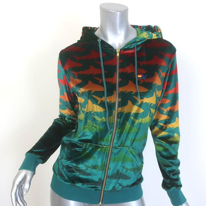 Aviator Nation Velvet Shark Zip-Up Hoodie Teal Ombre 