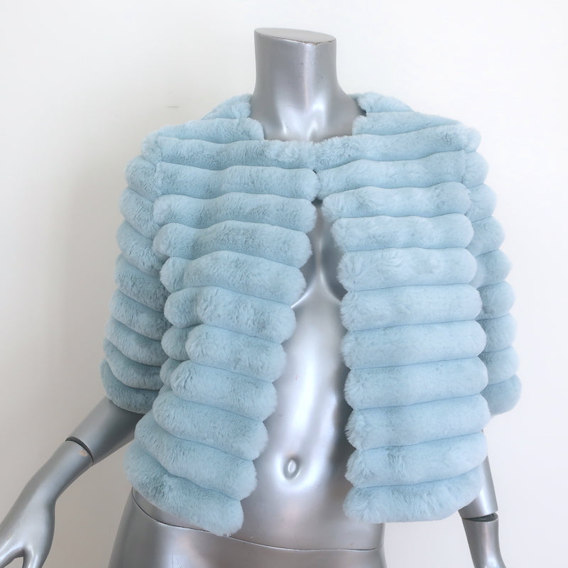 BCBGMAXAZRIA Faux Fur Cropped Jacket Haze Blue Size Small NEW