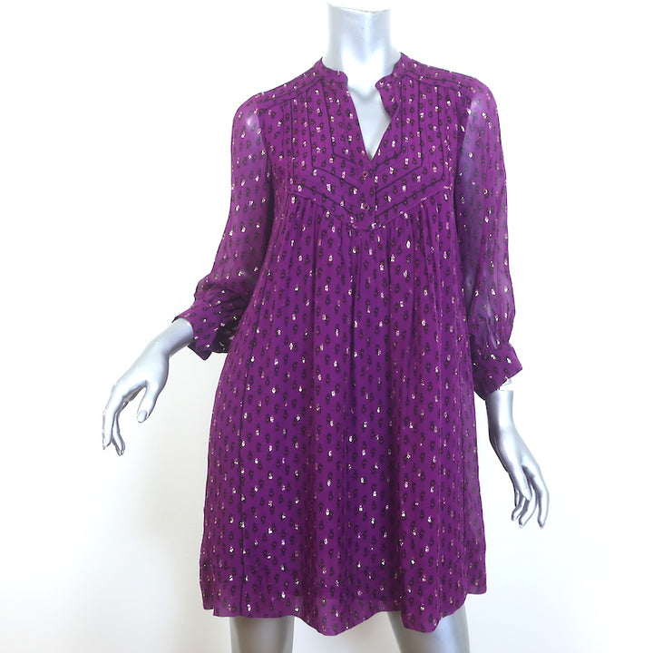 Ba&amp;sh Cycy Metallic-Flecked Mini Dress Purple Printed Chiffon Size Small NEW