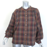 Ba&sh Shea Embroidered Checked Shirt Brown Cotton-Linen Size 1
