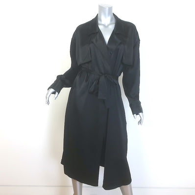 Baja East Drop Trench Coat Black Satin Size 2 
