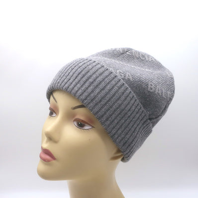 Balenciaga Allover Logo Beanie Gray Cashmere-Wool 