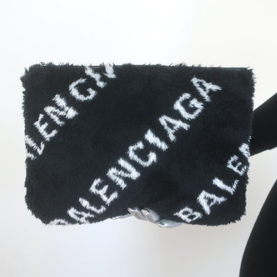 Balenciaga Allover Logo Faux Fur Clutch