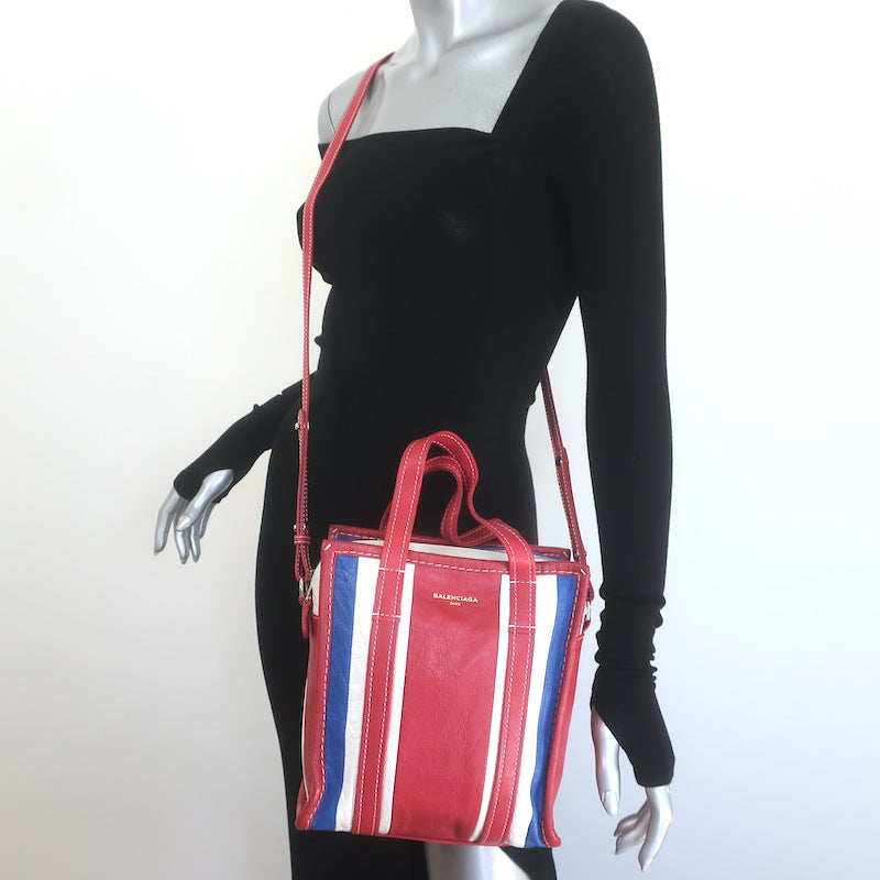 Balenciaga Bazar XS Striped Convertible Tote 