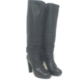 Balenciaga Buckle-Detail Knee High Platform Boots Black Pebbled Leather Size 38