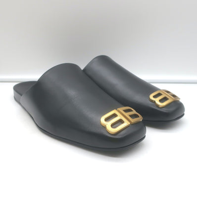 Balenciaga Cosy BB Logo Mules Black Leather Size 41 NEW