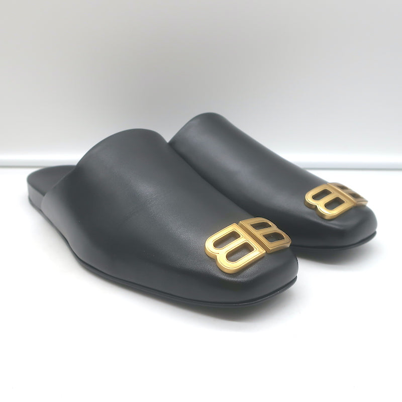 Balenciaga Cosy BB Logo Mules Black Leather Size 41 NEW