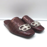 Balenciaga Cosy BB mules in burgundy croc-embossed leather, pre-owned luxury flats, size 36