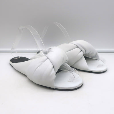 Balenciaga drapy knotted slide sandals, white leather, authentic pre-owned luxury with characterful wear