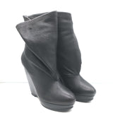 Balenciaga Fold-Over Platform Wedge Ankle Boots Black Grained Leather Size 41