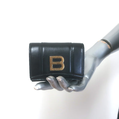 Balenciaga Hourglass Mini Trifold Wallet Black Leather