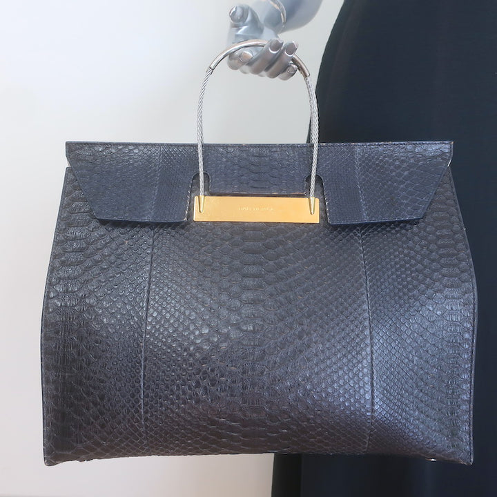 Balenciaga Large Cable Flap Shopper Tote Black Snakeskin 